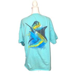 Guy Harvey Mint Greenish Blue Fishing Outdoors T-Shirt- Men Size XXL